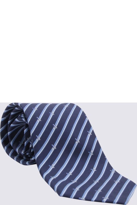 Ferragamo Ties for Men Ferragamo Navy And Light Blue Silk Stripe Tie