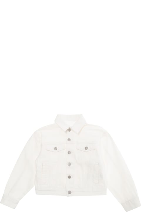 MM6 Maison Margiela لـ Kids MM6 Maison Margiela White Jacket With Classic Collar And Logo Lettering Embroidery On The Rear In Cotton Boy