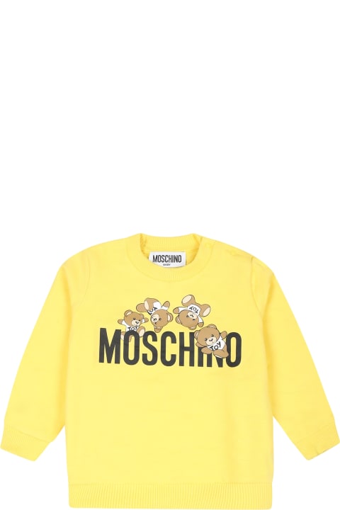 ベビーガールズ Moschinoのニットウェア＆スウェットシャツ Moschino Yellow Sweatshirt For Babykids With Teddy Bear