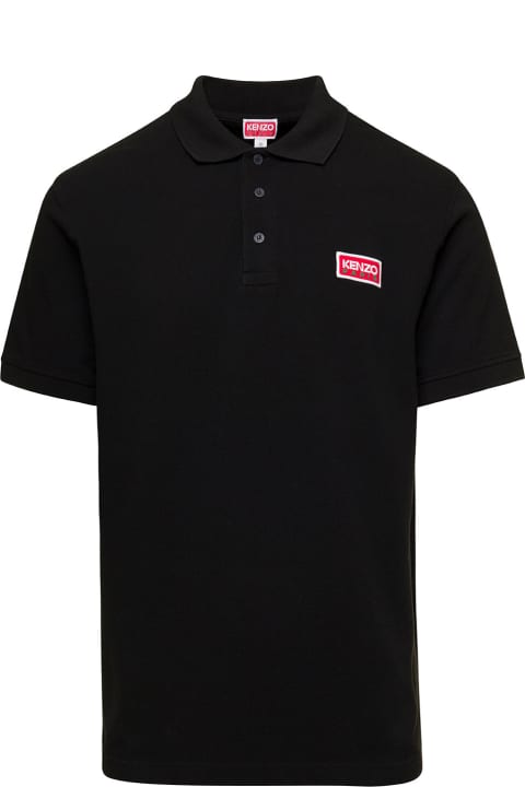 Black Polo Shirt With Buttons And Logo Patch In Cotton Man