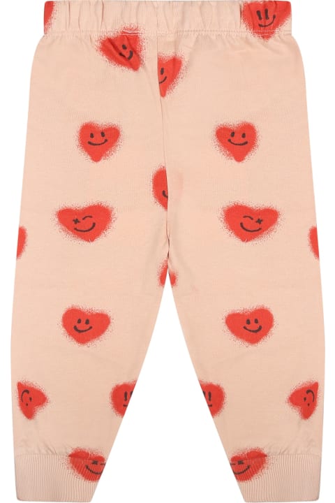 Molo Bottoms for Baby Girls Molo Pink Trousers For Baby Girl With Smiley