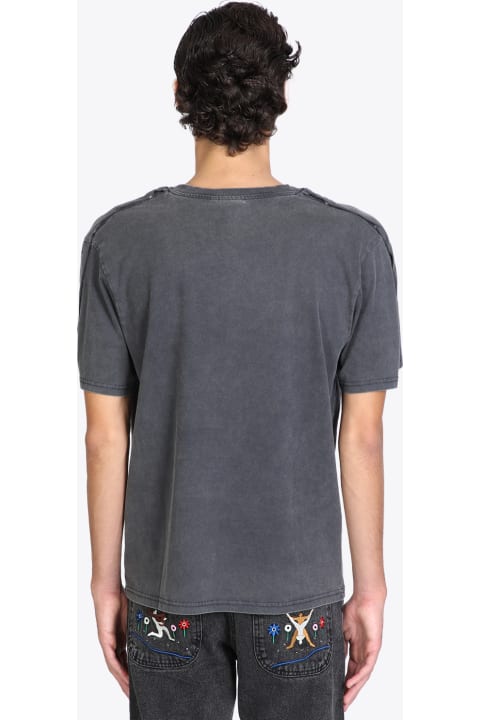 Cum Togheter Washed balck t-shirt with open sleeves - Cum together