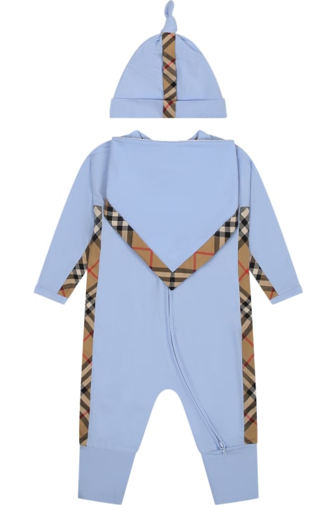 Bodysuits & Sets for Baby Boys Burberry Light Blue Set For Baby Boy With Logo
