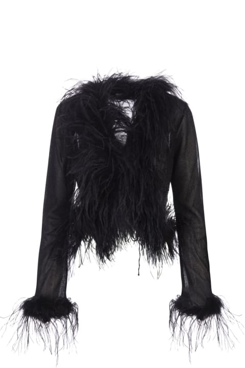 Oseree for Women Oseree Black Lumiere Blouse With Feathers