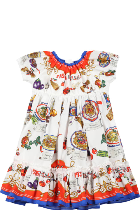White Dress For Baby Girl With Iconic Prints
