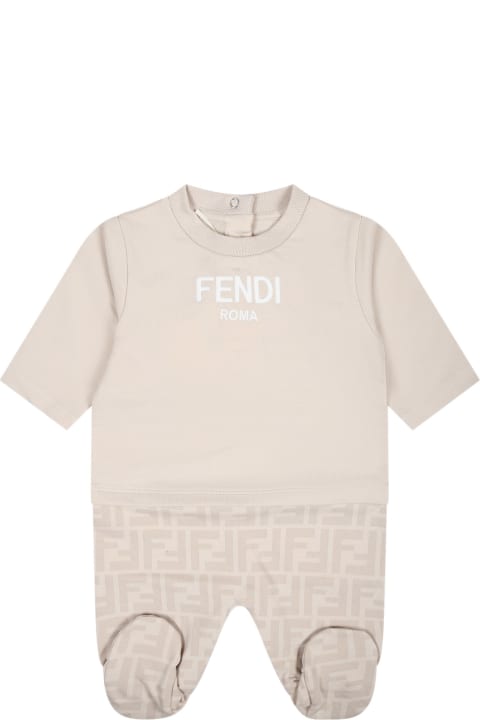 Fendi Bodysuits & Sets for Baby Girls Fendi Beige Set For Babykids With Logo