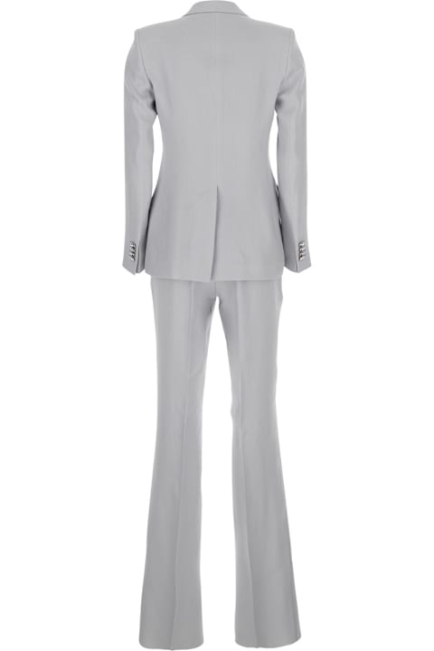 Homeware Tagliatore Grey Double-breasted Suit With Golden Buttons In Linen Woman