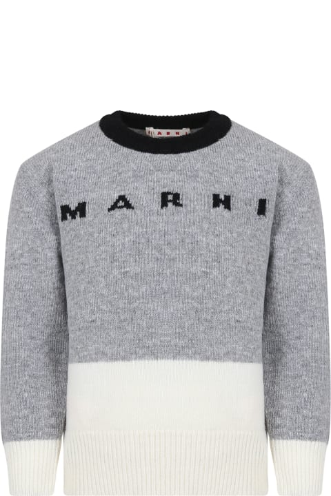 Marni for Kids Marni Grey Sweater For Girl With Logo