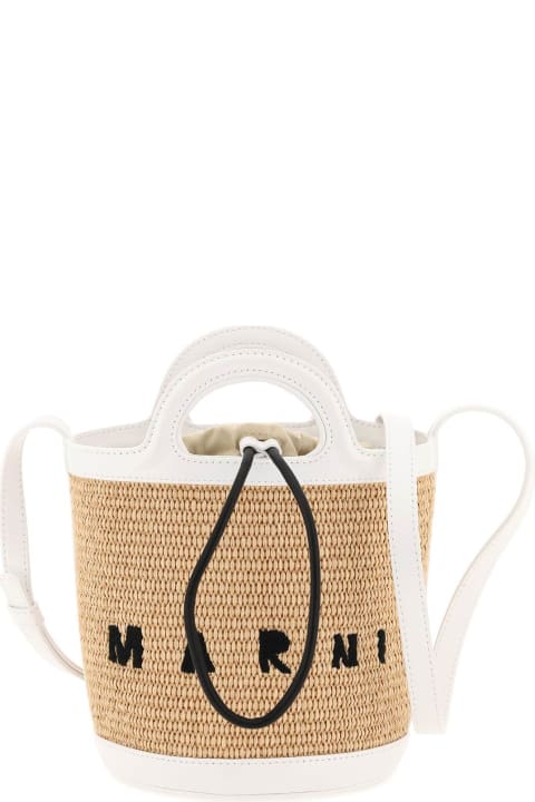 Marni for Women Marni Tropicalia Mini Bag In White Leather And Natural Raffia