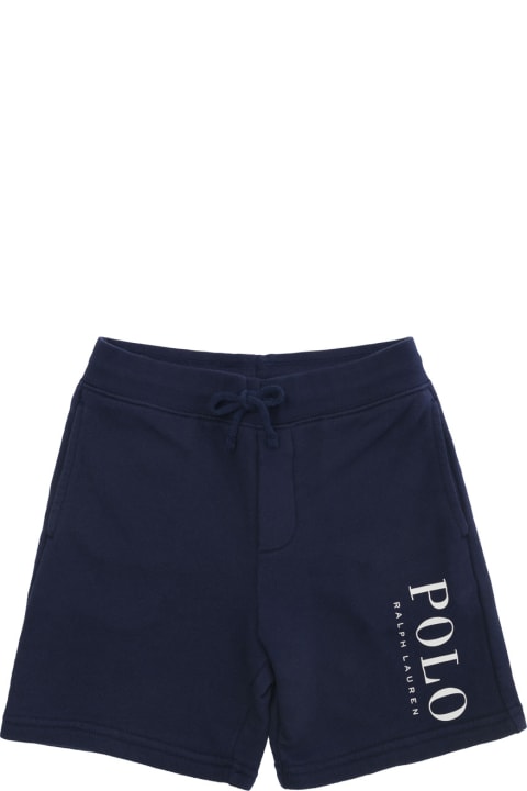 Polo Ralph Lauren for Kids Polo Ralph Lauren Blue Logo Print Short Pants In Cotton Blend Boy