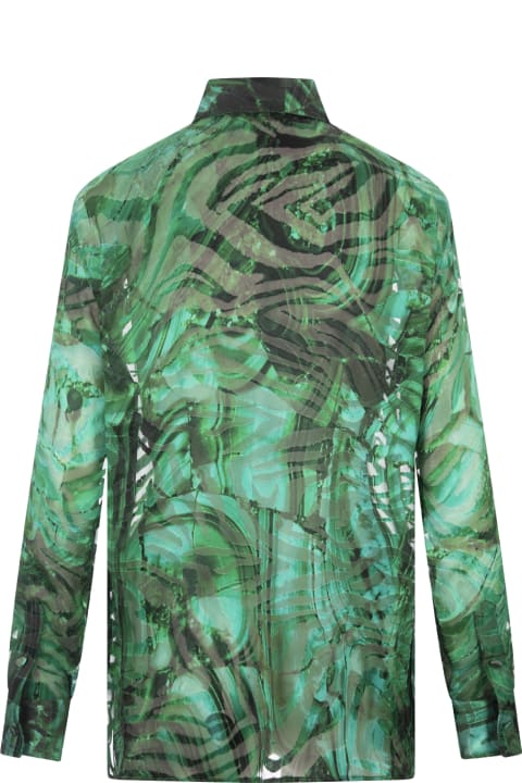 Roberto Cavalli ملابس علوية لـ السيدات Roberto Cavalli Malachite Shirt In Printed Devoré Satin