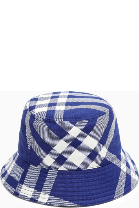Burberry Hats for Men Burberry Blue\/white Check Pattern Bucket Hat
