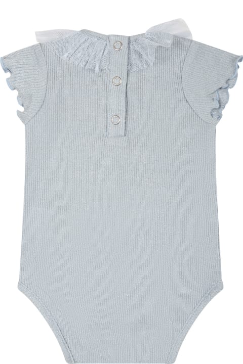 Caffe' d'Orzo for Kids Caffe' d'Orzo Light Blue Body Suit For Baby Girl With Tulle