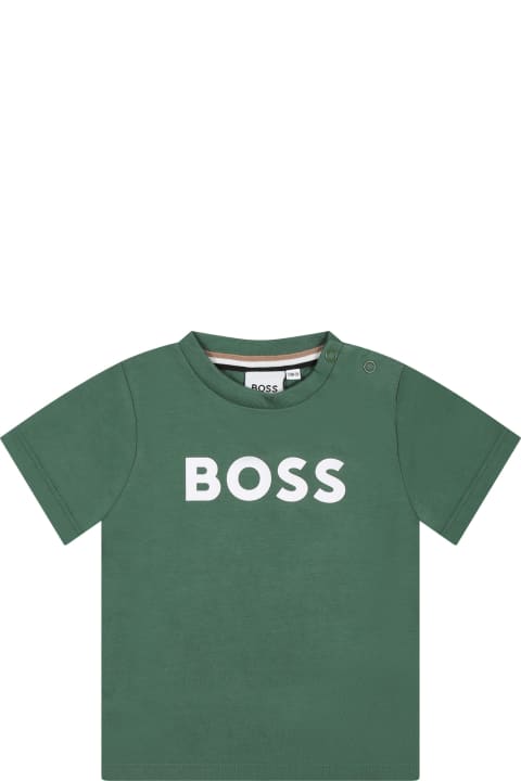 Topwear for Baby Boys Hugo Boss Green T-shirt For Baby Boy With Logo