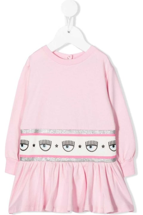 Chiara Ferragni Dresses for Baby Girls Chiara Ferragni Light Pink Sweater Dress In Cotton With Embossed Logo On The Waist
