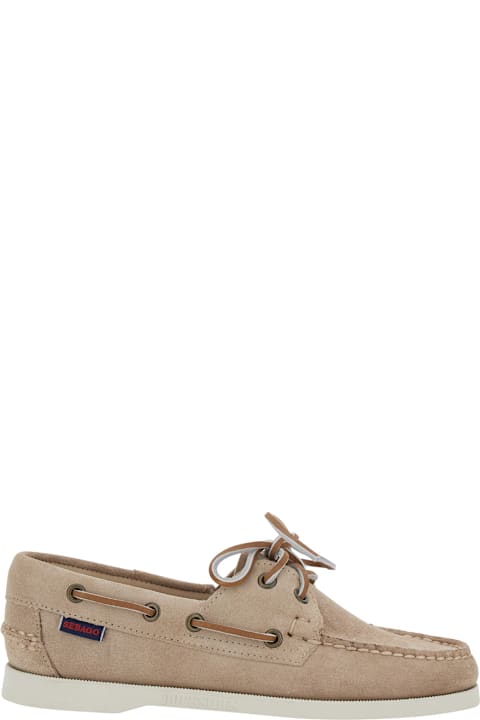 Sebago for Kids Sebago 'portland Dockside' Beige Loafers With Decorative Laces On The Sides And Contrasting Stitching In Suede Woman