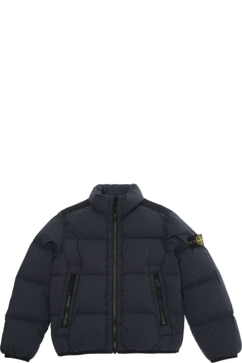 Homeware Stone Island Junior Blue Down Jacket With Logo Patch In Polyamide Boy