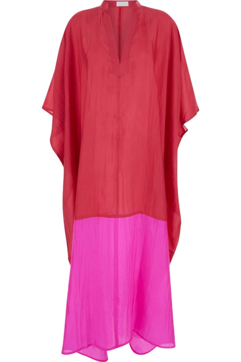 Fashion for Women The Rose Ibiza Red And Pink Maxi Dress In Silk Woman