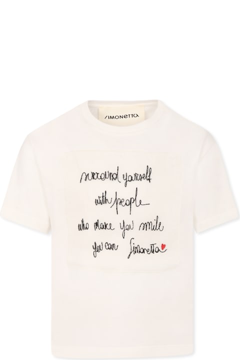 Simonetta for Kids Simonetta White T-shirt For Girl With Slogan