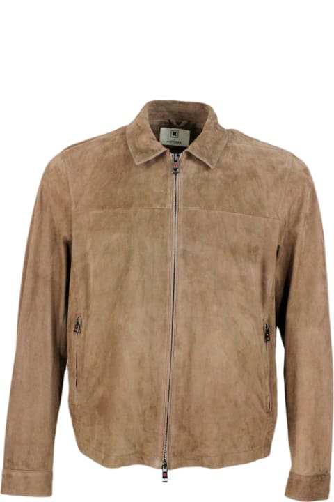Lightweight Unlined Jacket In Very Soft Suede With Shirt Collar And Zip Closure