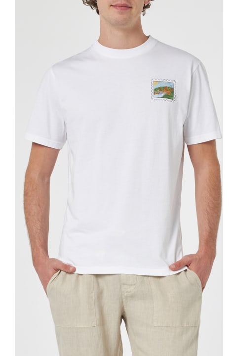 Homeware MC2 Saint Barth Man Cotton T-shirt With Porto Cervo Postcard Front And Back Print | Alessandro Enriquez Special Edition