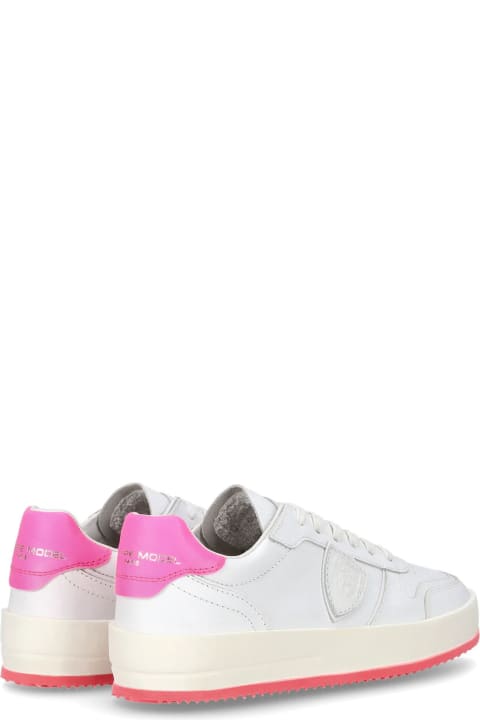 Philippe Model Sneakers for Women Philippe Model White And Pink Calfskin Sneakers
