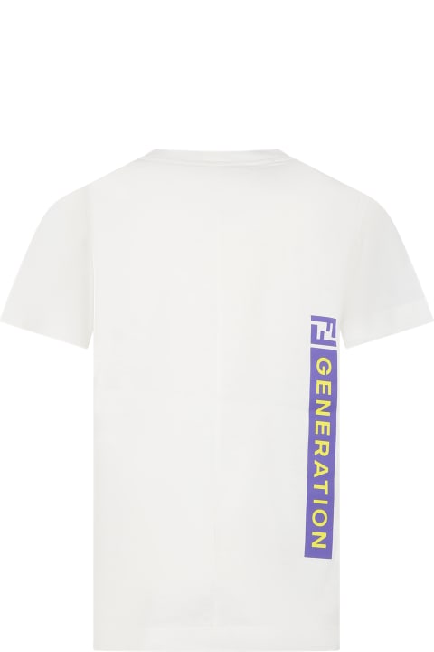 Fendi Kids Fendi White T-shirt For Boy With Print And Double Ff
