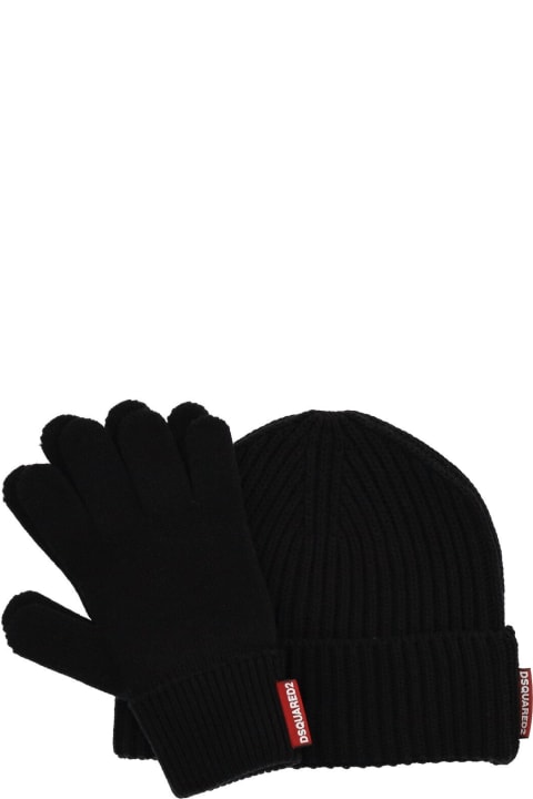 Dsquared2 Warmy Black Beanie+gloves Set