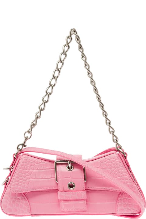 Lindsay Pink Small Shoulder Bag With Strap In Matte Crocodile Embossed Leather Wth Aged-silver Hardware Balenciaga Woman