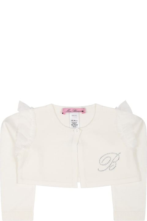 White Cardigan For Baby Girl With Logo