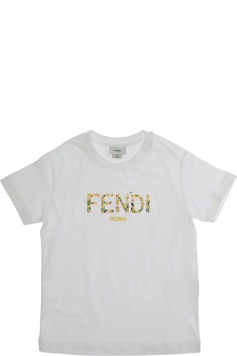 Fashion for Kids Fendi White Crewneck T-shirt With Logo Lettering On The Front In Cotton Jersrey Girl