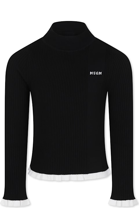 MSGM for Kids MSGM Black Turtleneck For Girl With Logo