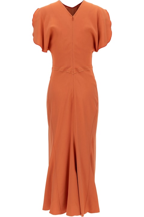Victoria Beckham for Women Victoria Beckham Midi Orange Dress With Gathered Waist In Viscose Blend Woman