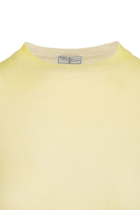 Woman Round-neck Pullover In Light Yellow Cashmere