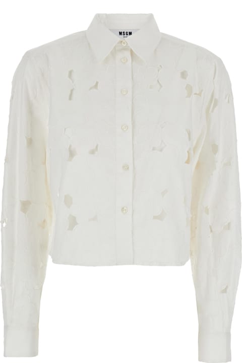 MSGM for Kids MSGM White Shirt With Classic Collar And All-over Perforated Details In Cotton Woman