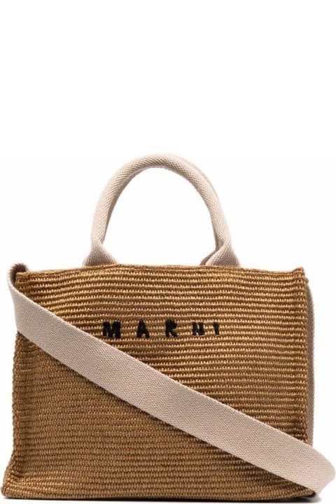 Marni for Women Marni Marni Woman's Beige Raffia Shopping Bag With Logo Print