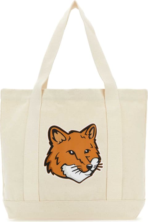 Maison Kitsuné for Women Maison Kitsuné Ivory Canvas Fox Head Shopping Bag