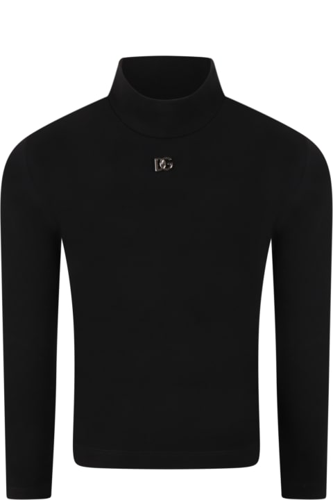 Black Turtleneck For Girl With Patch Logo