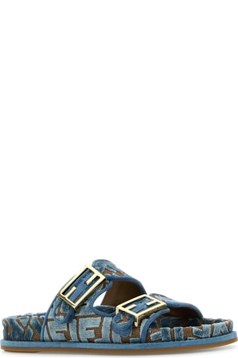 サンダル FENDI Embroidered canvas Fendi Feel slippers Fendi Canvas feel slippers with adjustable straps and ff