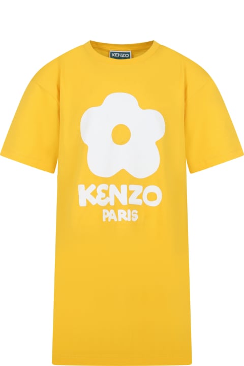 Homeware Kenzo Kids Yellow Dress For Girl With Flower And White Logo