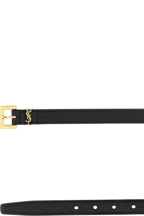 Saint Laurent Black Leather Cassandre Belt