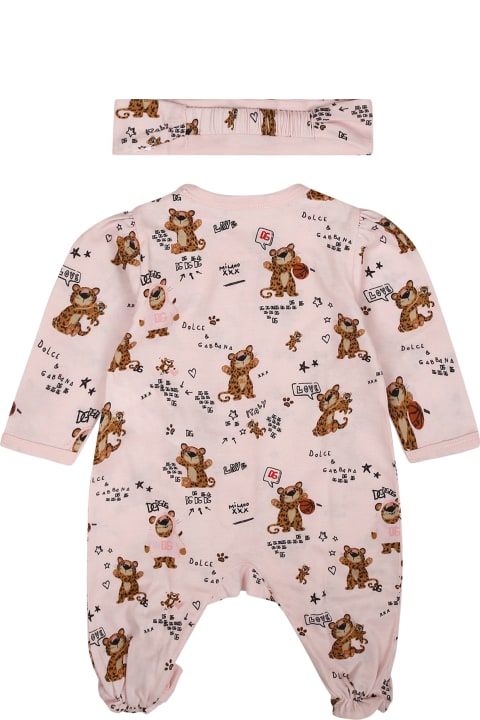 Dolce & Gabbanaのベビーボーイズ Dolce & Gabbana Pink Set For Baby Girl With Logo And Leopards