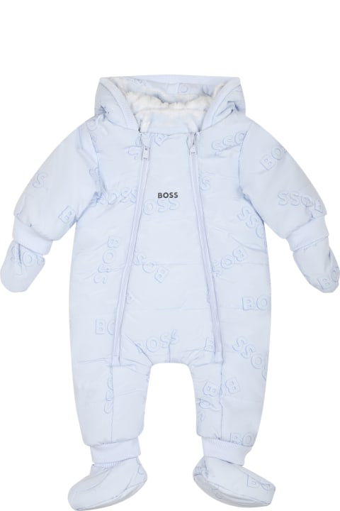 Topwear for Baby Boys Hugo Boss Light Blue Down Jacket For Baby Boy With Logo