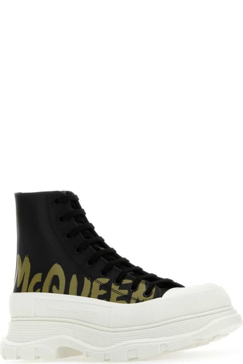 Sneakers for Men Alexander McQueen Black Leather Tread Slick Sneakers