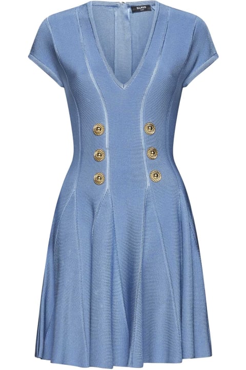 Balmain Clothing for Women Balmain Buttoned Knit Skater Mini Dress