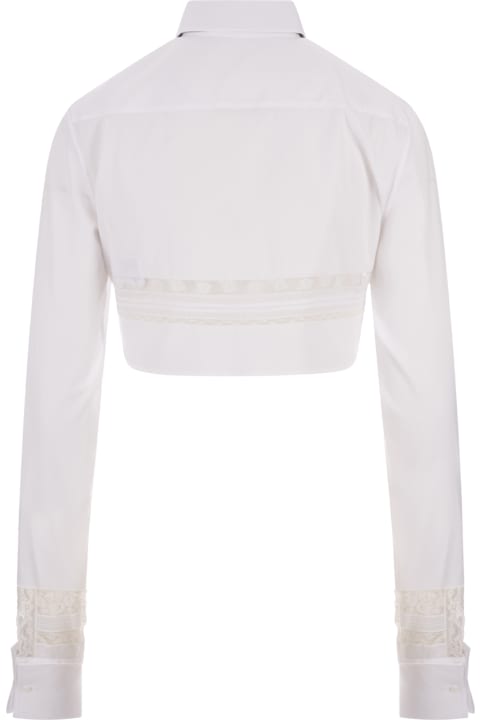Fashion for Women Ermanno Scervino White Cropped Poplin Shirt With Valencienne Lace