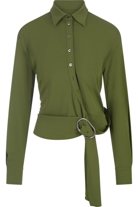 Paco Rabanne Topwear for Women Paco Rabanne Green Draped Top With Piercing Detail