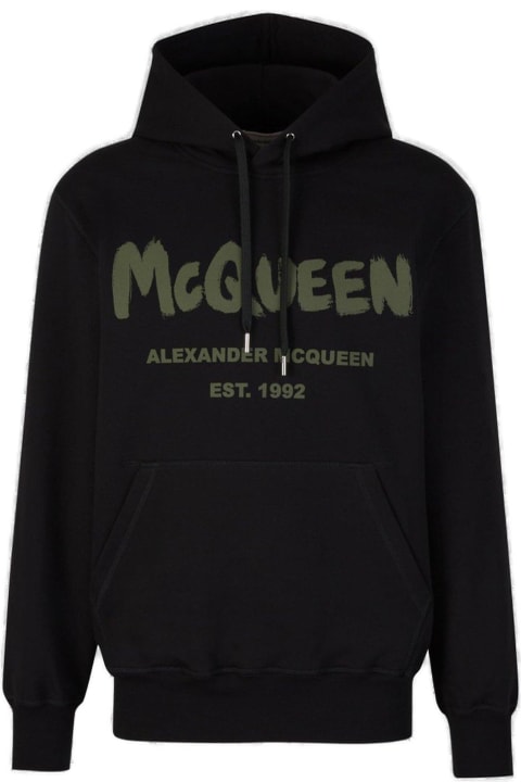 Alexander McQueen Sweaters for Men Alexander McQueen Logo Printed Drawstring Hoodie