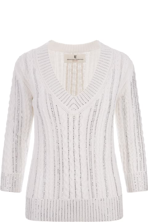 Sweaters for Women Ermanno Scervino White Sweater With Braids And Crystals