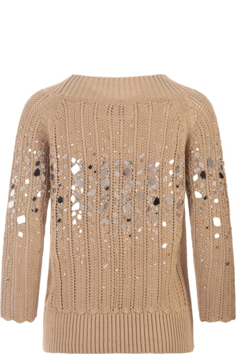 Ermanno Scervino Sweaters for Women Ermanno Scervino Beige Sweater With Mirror Embroidery Jewellery